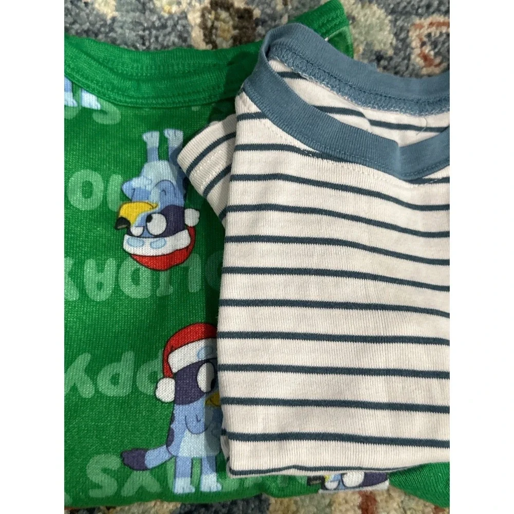 Bluey Christmas & Striped Pajama Bundle Kids 3T Green Blue Holiday